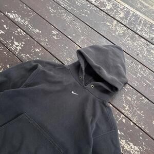 (M) Vintage 90s Y2K Center Swoosh Hoodie Faded Black Gray